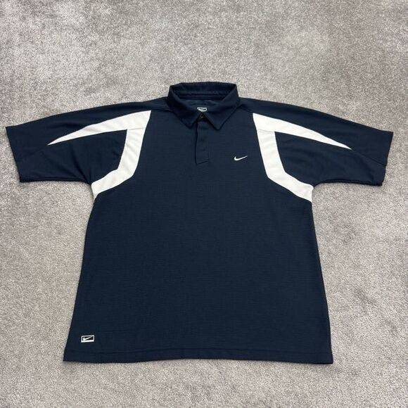 Nike Performance Golf Polo Shirt Mens Large Navy Blue White Textured Y2K Active - Picture 1 of 14